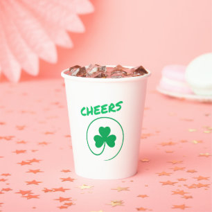 Cheers Clover Shamrock Irish Green St Patricks Day Paper Cups