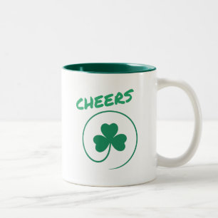 Cheers Clover Shamrock Irish Green St Patricks Day Two-Tone Coffee Mug
