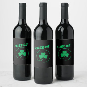 Cheers, Clover, Shamrock, Irish Green, St Patricks Wine Label
