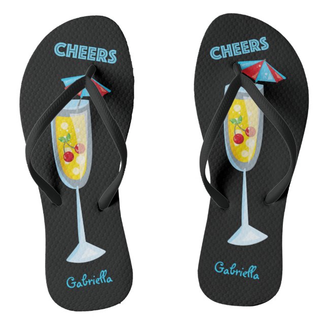 Cheers Cocktail in Champagne Glass  Flip Flops (Footbed)