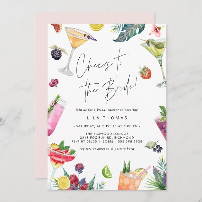 Cheers | Cocktail Party Summer Bridal Shower Invitation (Front/Back)