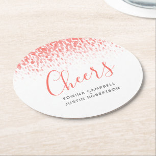 Cheers coral orange modern art watercolor dabs round paper coaster