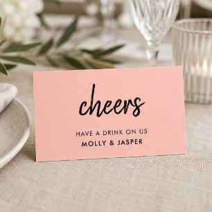 Cheers Coral Pink Wedding Free Drink Token Card