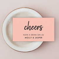 Cheers | Coral Pink Wedding Free Drink Token Card