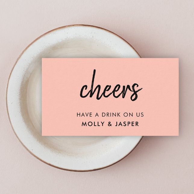 Cheers | Coral Pink Wedding Free Drink Token Card (Creator Uploaded)