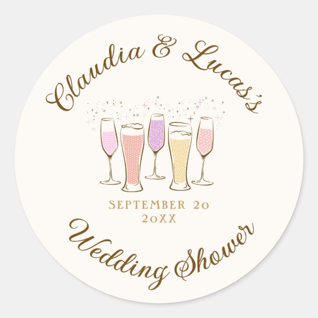 Cheers Couples Coed Wedding Shower Classic Round Sticker (Front)
