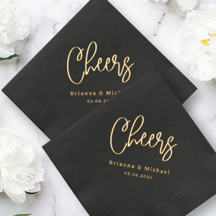 Cheers couple's names and wedding date foil napkins