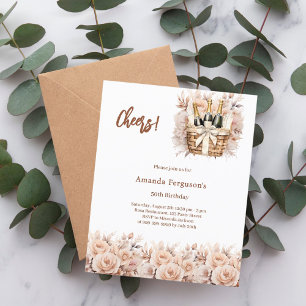 Cheers cream roses florals birthday invitation