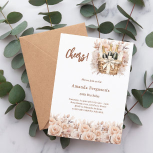 Cheers cream roses florals luxury birthday invitation