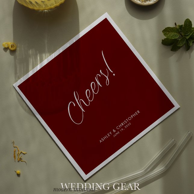 Cheers! Crimson Red Minimal Any Occasion Cocktail Napkin (Creator Uploaded)