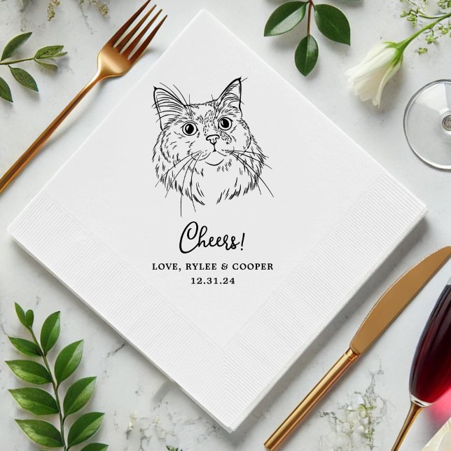 Cheers Custom Cat Drawn Cocktail Napkins Wedding (Creator Uploaded)