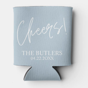 Cheers! Custom Dusty Blue Wedding Can Cooler