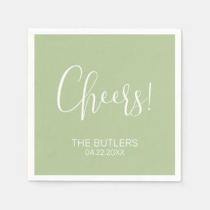 Cheers! Custom Sage Green Wedding Napkins