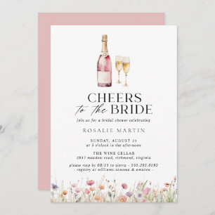 Cheers   Cute Girly Pink Champagne Bridal Shower Invitation