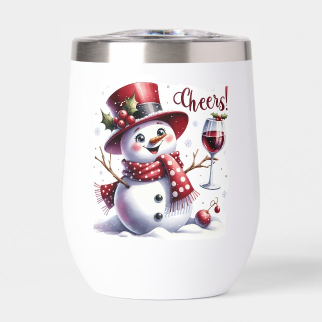 Cheers cute snowman drinking wine personalised  (Front)