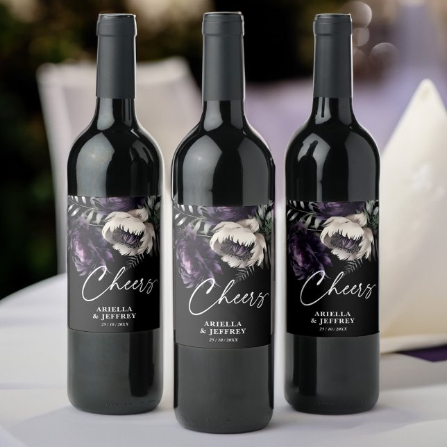 Cheers dark moody boho elegant wedding wine label (Cheers dark moody boho elegant wedding wine label personalized wedding vine labels)