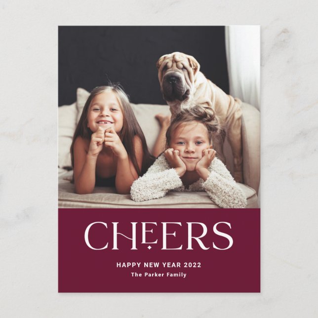 Cheers | Decorative Text Happy New Year Photo Holiday Postcard (Front)