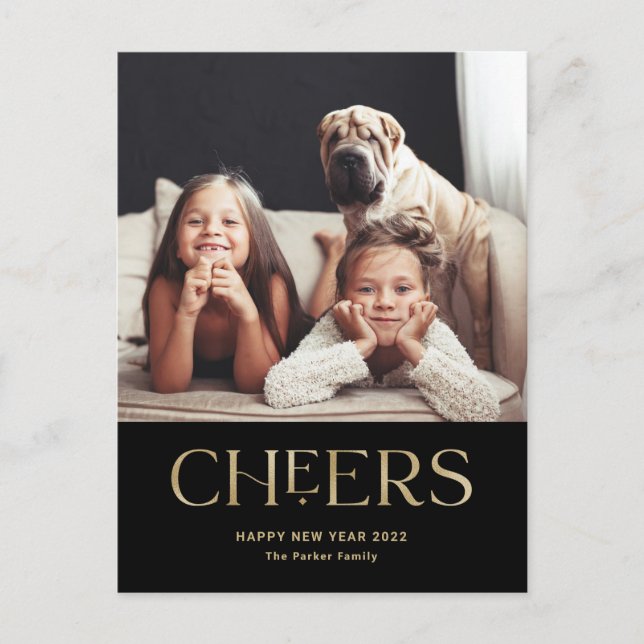 Cheers | Decorative Text Happy New Year Photo Holiday Postcard (Front)