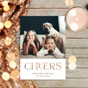 Cheers   Decorative Text Happy New Year Two Photo Holiday Card
