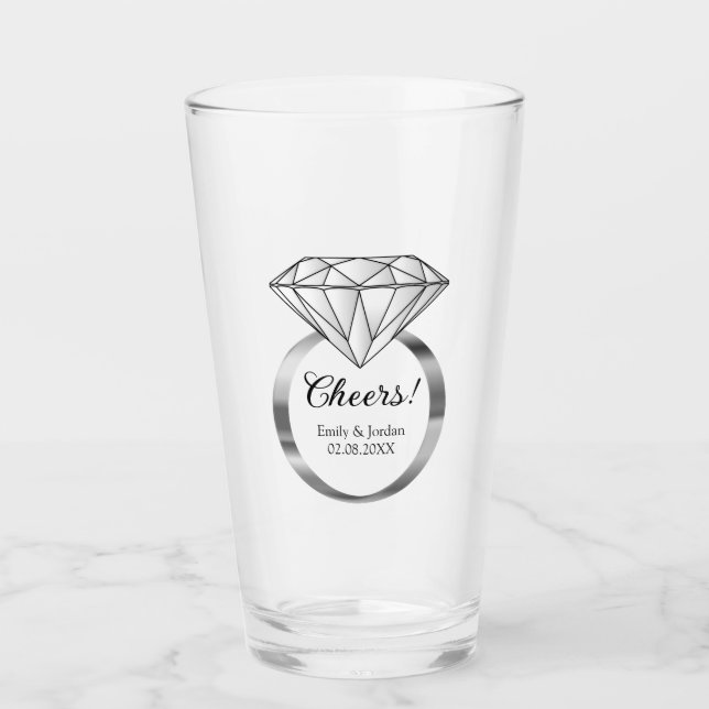 Cheers Diamond Wedding Ring Custom Text Glass (Front)