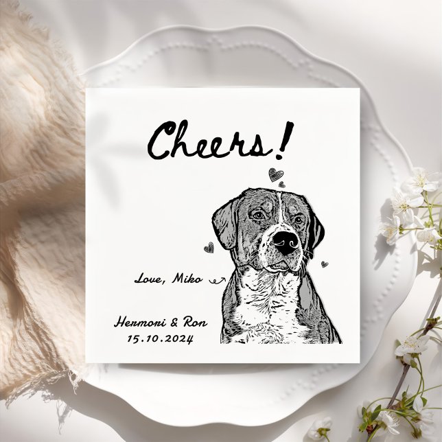 Cheers Drawn Personalised Dog Simple Wedding Napkin (Creator Uploaded)