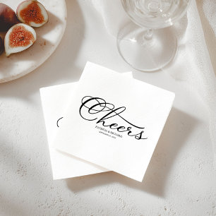 Cheers - Elegant Black and White Script  Wedding Napkin