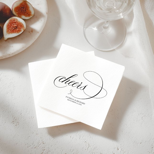 Cheers - Elegant Black Script Wedding Napkin (Creator Uploaded)