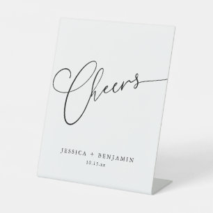 Cheers Elegant Black White Script Custom Wedding Pedestal Sign