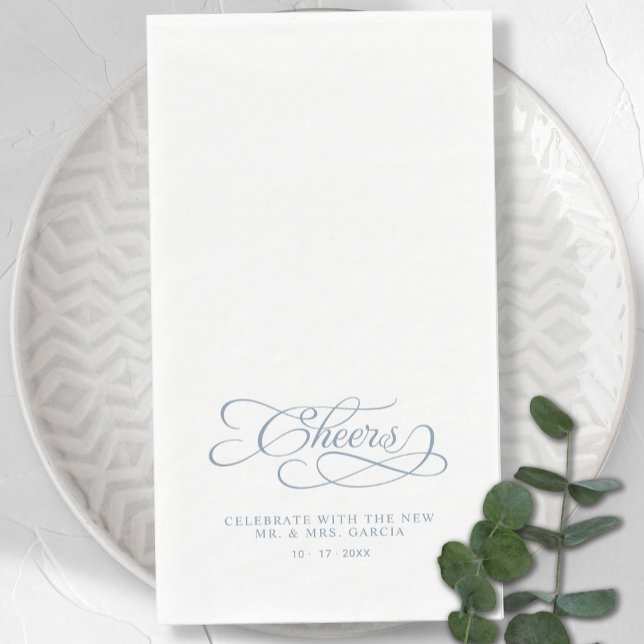 Cheers Elegant Bride & Groom Calligraphy Blue Napkin (Creator Uploaded)