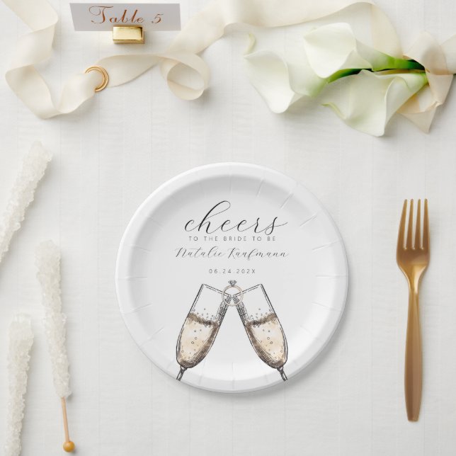 Cheers Elegant Bubbly Champange Bridal Shower  Paper Plate (Wedding)