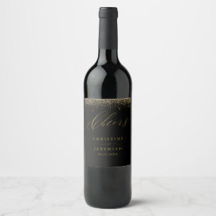 Cheers Elegant Gold Script Black Wedding Wine Labe Label
