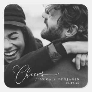 Cheers Elegant Photo Script Names Modern Wedding Square Sticker