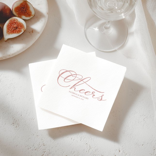 Cheers - Elegant Rose Gold Foil Script  Wedding Napkin (Creator Uploaded)