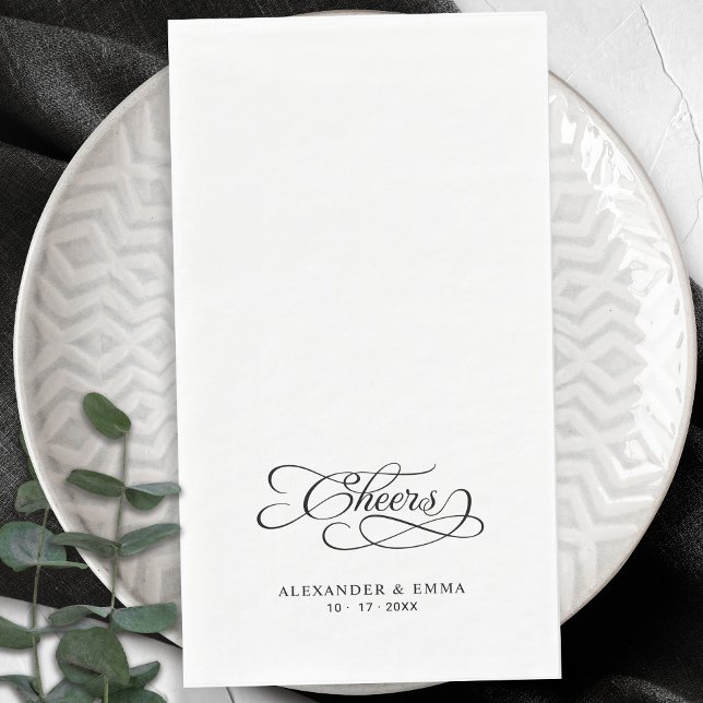 Cheers Elegant Wedding Black & White Calligraphy Napkin (Cheers Elegant Wedding Black & White Calligraphy Paper Guest Towels)
