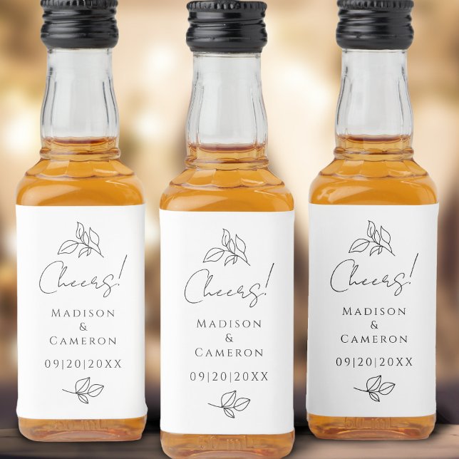Cheers Elegant Wedding Black & White Leaves Favour Liquor Bottle Label (Cheers Elegant Wedding Black & White Leaves Favor Liquor Bottle Label)