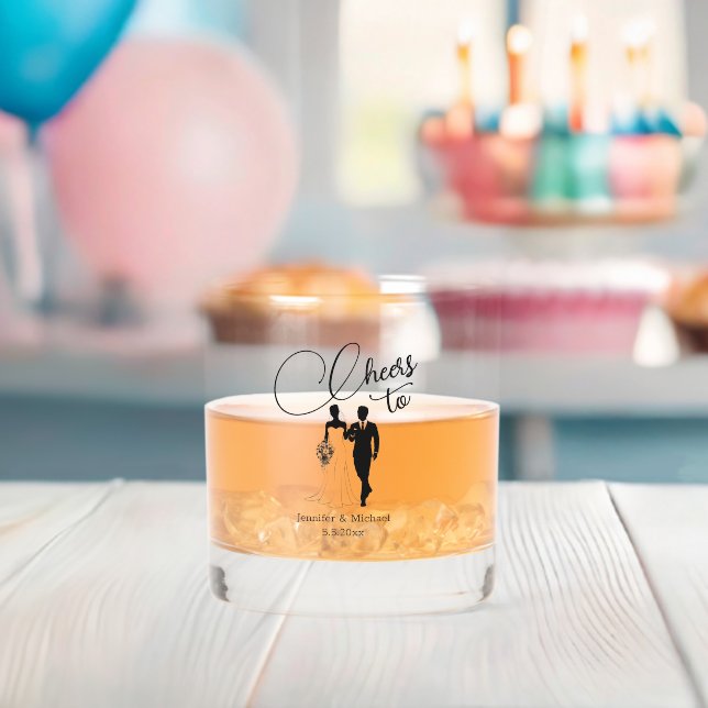 cheers elegant wedding couple minimalist whiskey glass (Insitu (Baby Shower))