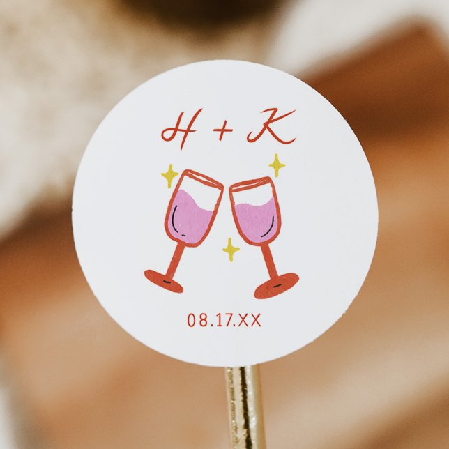 Cheers Engagement Party Wedding Favour Classic Round Sticker (Creator Uploaded)