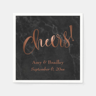 "Cheers!" Faux Copper Script over Black Marble Napkin