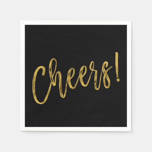 Cheers Faux Gold Foil and Black Napkins (Front)