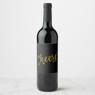Cheers! Faux Gold Foil and Black Wine Label
