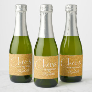Cheers Faux Gold GLITTER Birthday Mini Sparkling Wine Label