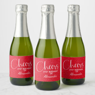 Cheers Faux Red GLITTER Birthday Mini Sparkling Wine Label