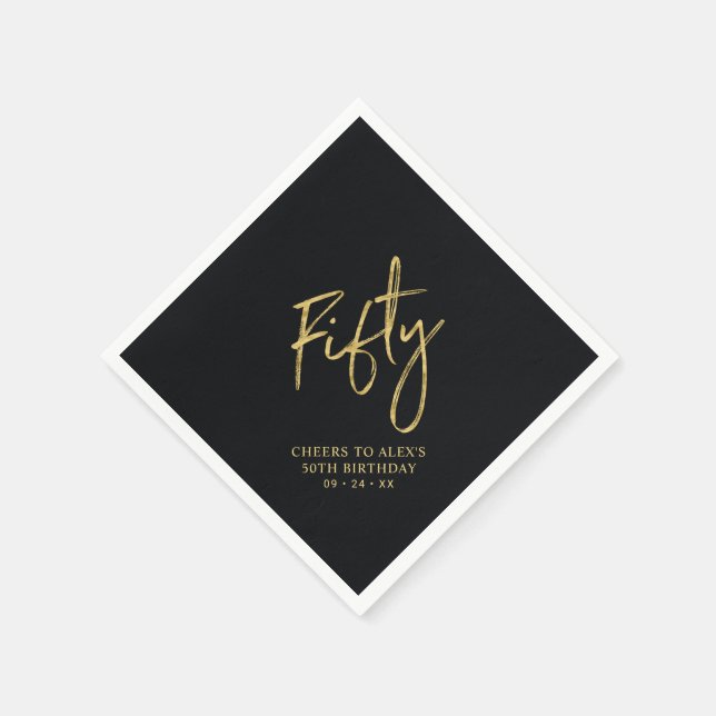 Cheers Fifty  | Modern Black 50th Birthday Party Napkin (Corner)