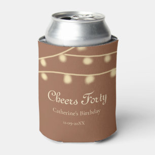 Cheers forty brown yellow string lights birthday can cooler