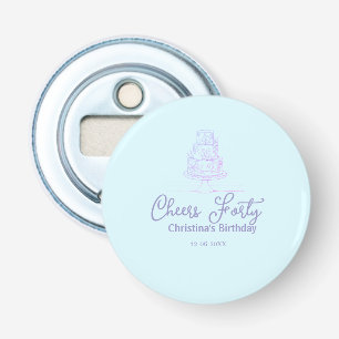 Cheers forty happy birthday cake blue purple name bottle opener