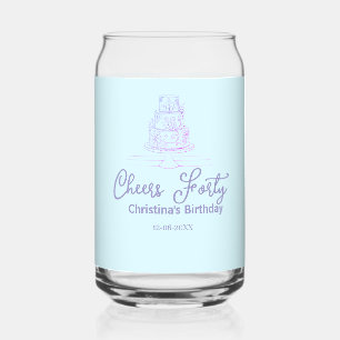 Cheers forty happy birthday cake blue purple name  can glass