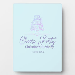Cheers forty happy birthday cake blue purple name plaque