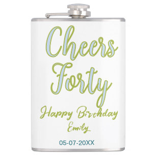 cheers forty name green blue pastel birthday elega hip flask