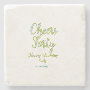cheers forty name green blue pastel birthday elega stone coaster