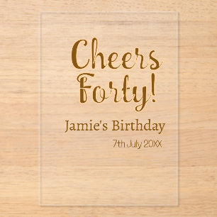 Cheers forty orange brown calligraphy birthday nam acrylic invitations
